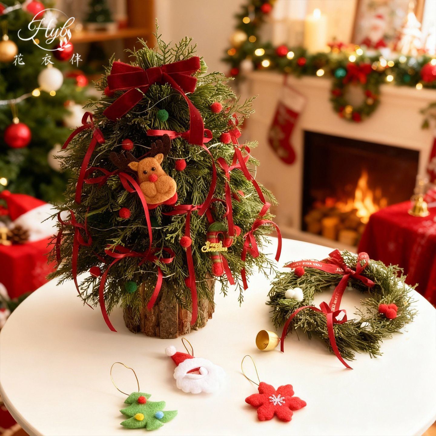 圣诞节圆形树皮桶手工diy材料