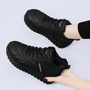 厨房肯德基工作鞋皮鞋上班黑色鞋子防滑女款软底防水防油专用女鞋