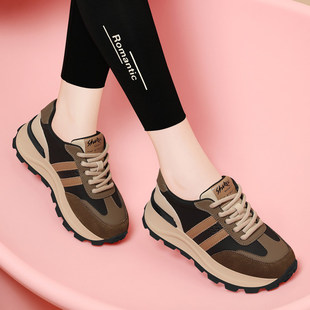 阿甘女鞋真皮透气厚底增高2025春季新款软底不累脚百搭休闲 运动