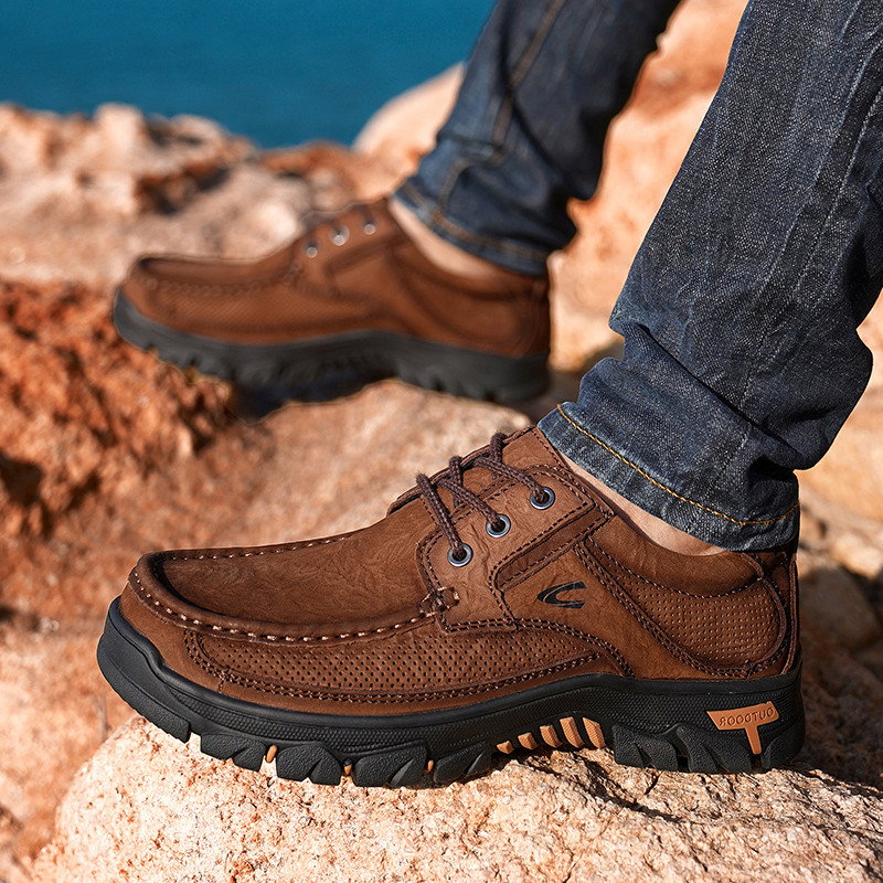 新款德国骆驼动感磨砂皮透气厚底增高皮鞋男真皮头层牛皮大码男鞋