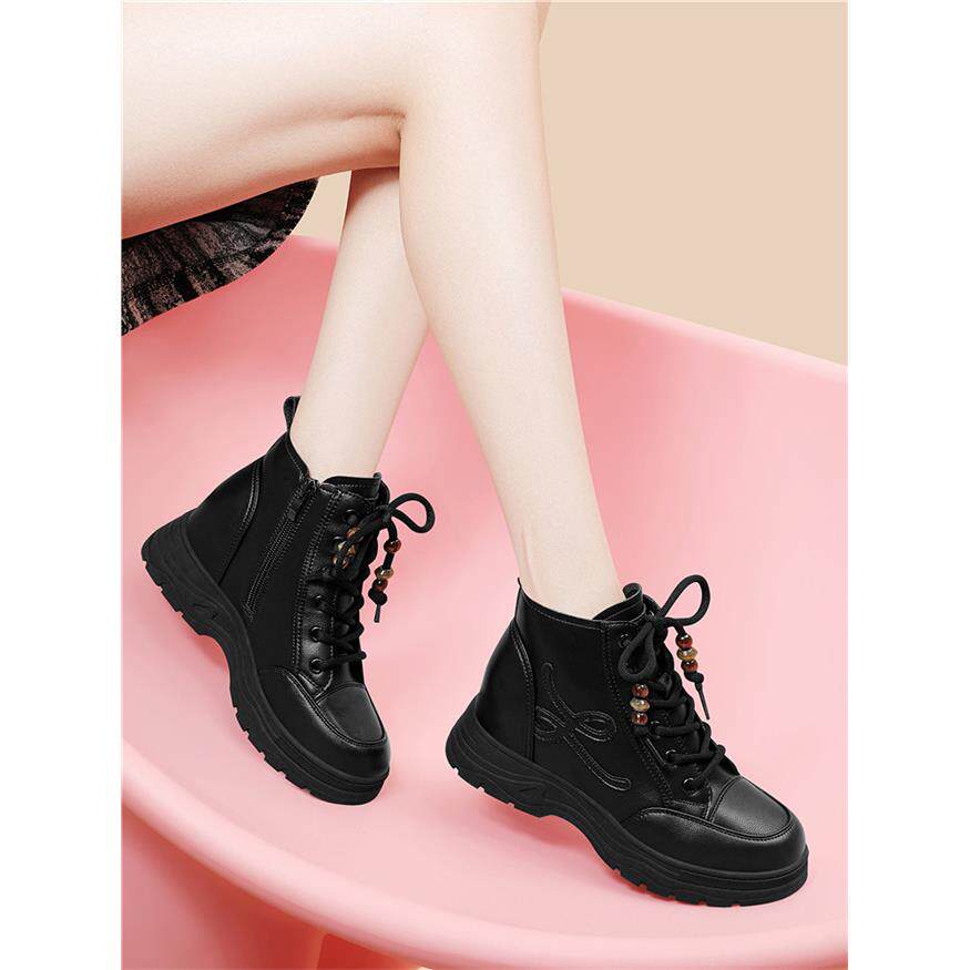 真皮厚底马丁靴女2025冬季新款不累脚黑色短靴加绒防滑雪地靴