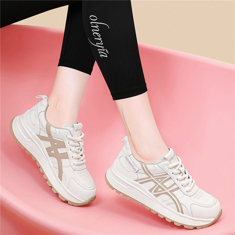 真皮软皮轻便时尚休闲运动女鞋2026新款春款厚底小白鞋百搭阿甘鞋