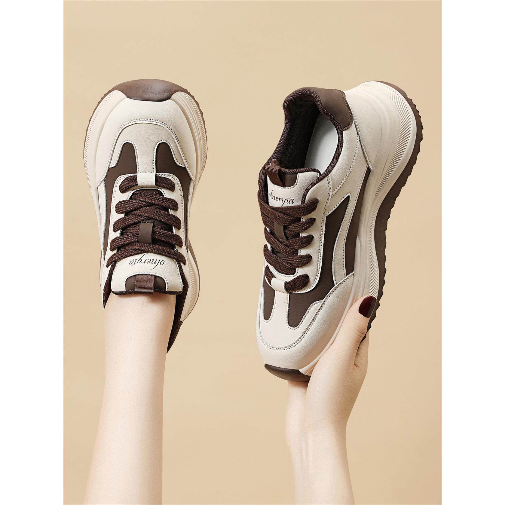 品牌真皮网红厚底老爹鞋女2025新款春季运动休闲黑白熊猫鞋子百搭,女鞋,老爹鞋,淘宝优惠券,粉丝福利购,淘宝优惠卷