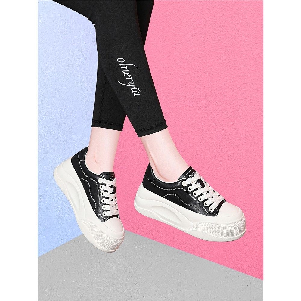 真皮厚底小白鞋女2025新款不累脚秋冬季百搭增高休闲软底运动板鞋