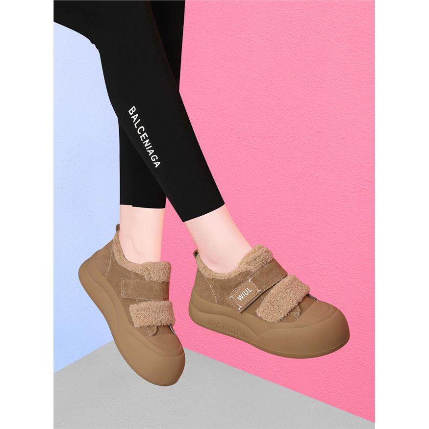 真皮毛毛鞋女厚底百搭魔术贴加绒加厚2026冬季新款休闲板鞋棉鞋女,女鞋,时尚休闲鞋,淘宝优惠券,粉丝福利购,淘宝优惠卷