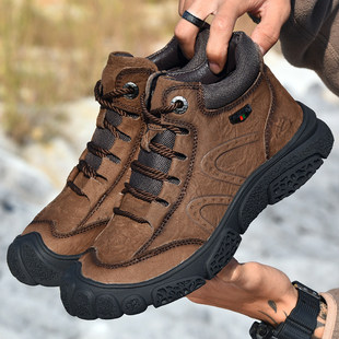 德国骆驼动感真皮高筒棉鞋男秋冬加绒保暖防滑软底休闲户外短靴46