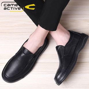 德国骆驼动感秋季新款男士休闲皮鞋软底软面真皮爸爸鞋时尚豆豆鞋