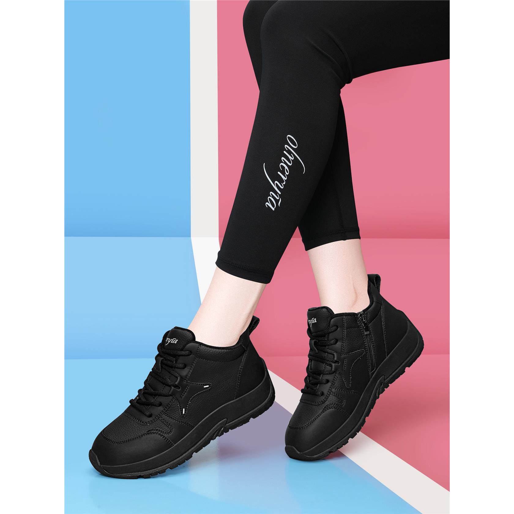 平底软底舒适今年流行妈妈鞋女防滑2025秋季新款百搭真皮休闲高帮,女鞋,高帮鞋,淘宝优惠券,粉丝福利购,淘宝优惠卷