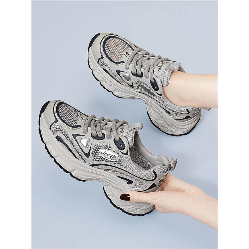 网面透气老爹鞋女款2025春夏季新款厚底增高女鞋软底休闲运动鞋子