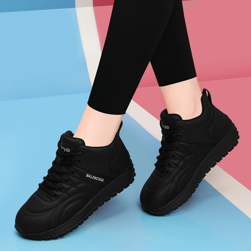 女鞋全黑色久站不累脚运动鞋冬季软底防滑防水休闲 官网品牌二棉