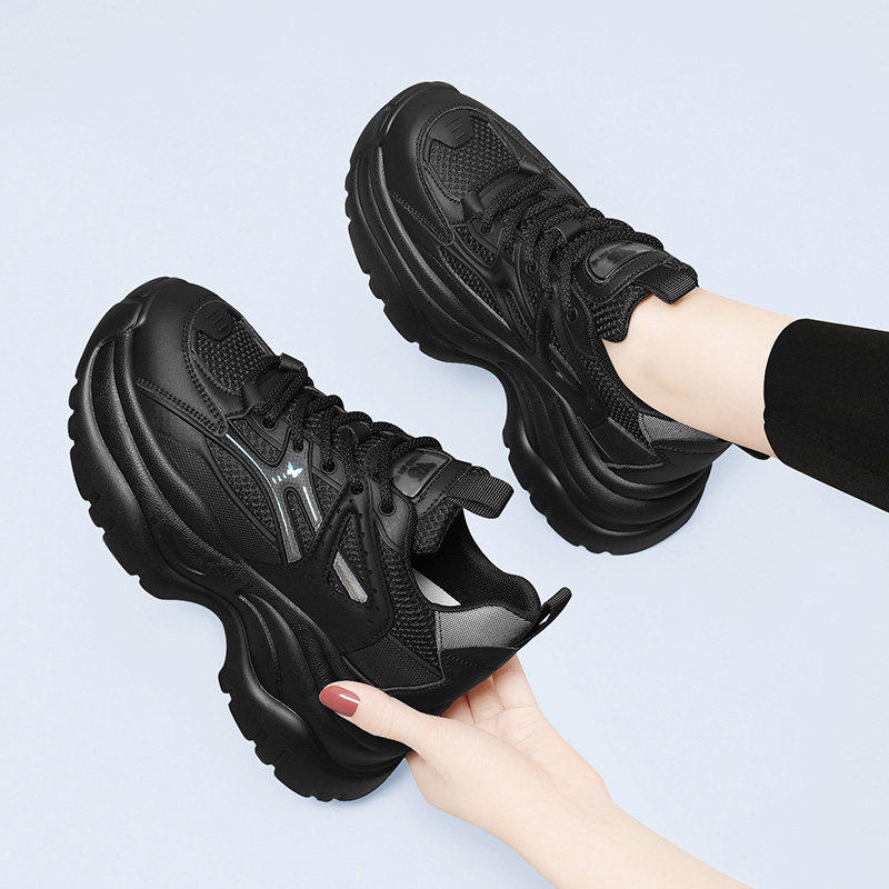 真皮休闲运动鞋女2025新款秋冬加绒厚底松糕老爹鞋软底不累脚轻便