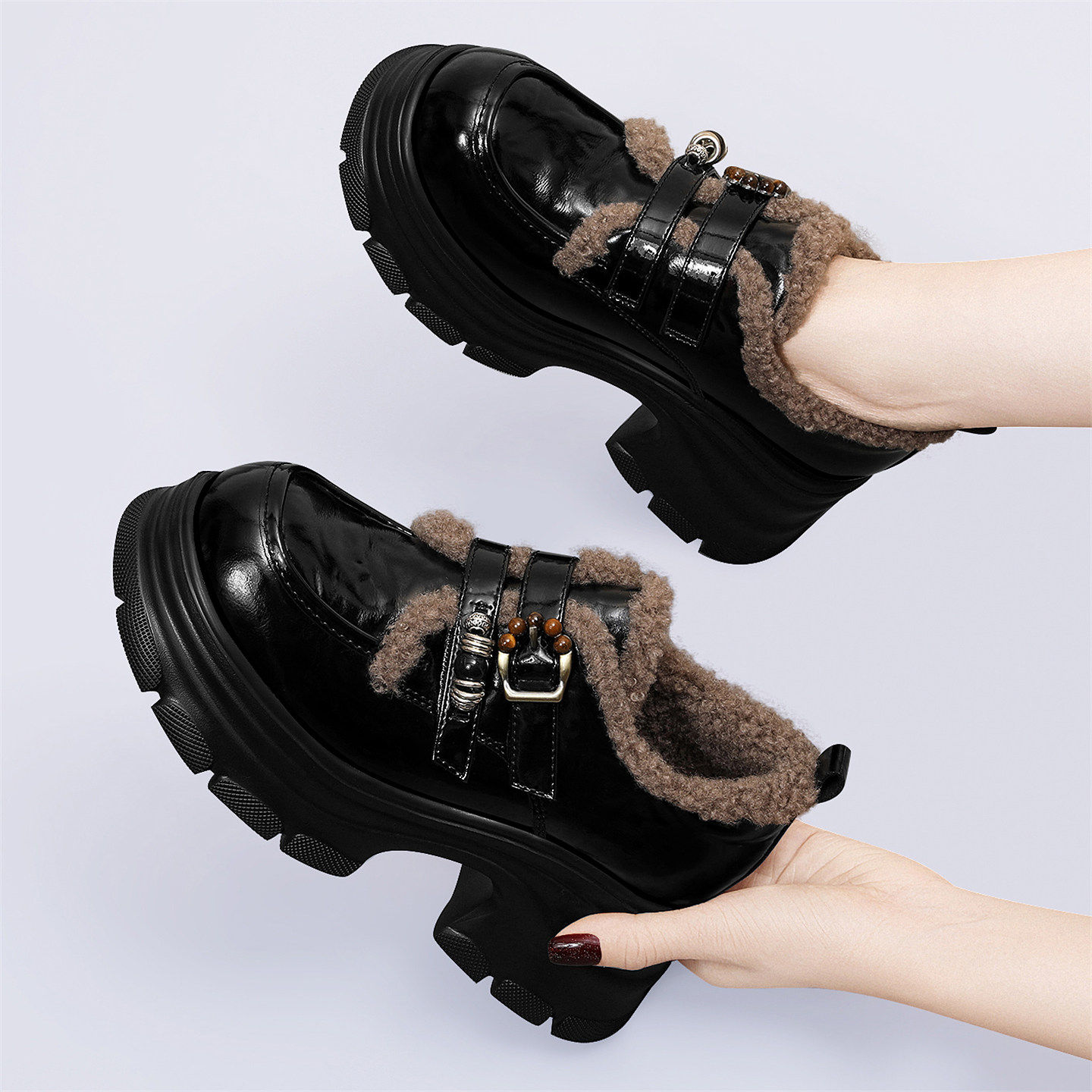 英伦风小皮鞋女2025新款厚底松糕鞋春秋乐福鞋内增高加绒高跟单鞋,女鞋,松糕（摇摇）鞋,淘宝优惠券,粉丝福利购,淘宝优惠卷