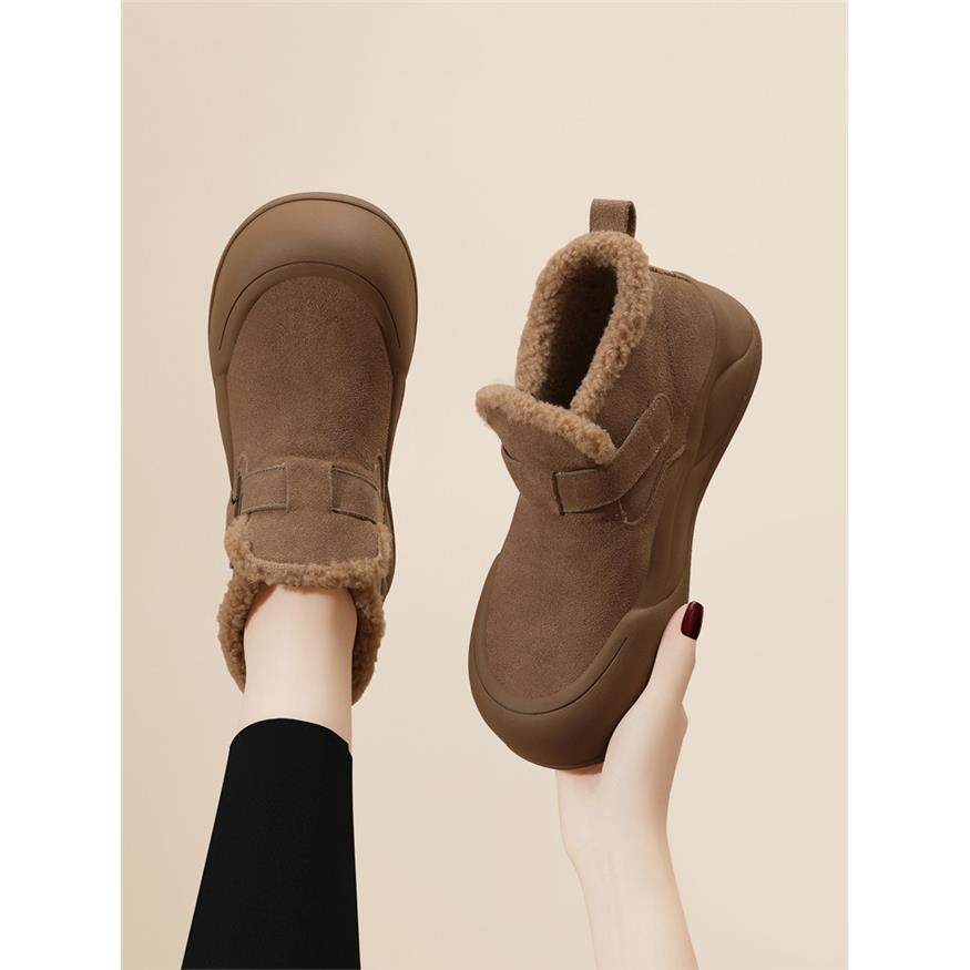 真皮雪地靴女2026新款冬季加绒保暖棉鞋外穿防滑毛毛鞋厚底勃肯鞋