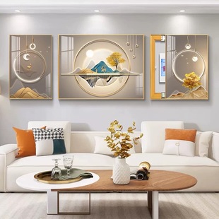 新款电表箱三联画客厅装饰画现代简约遮挡画沙发背景墙高档晶瓷画