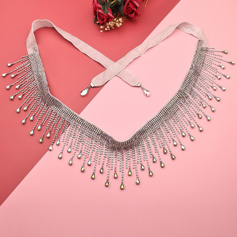 东方舞新款流苏肚皮舞腰链性感宝石超闪水钻腰饰舞蹈脐链子配饰女