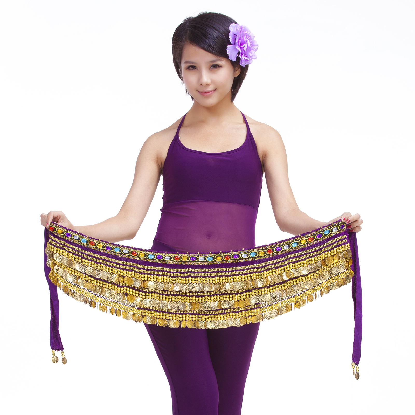 包邮臀巾金币彩钻肚皮舞腰链