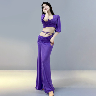 长裙演出服表演服性感初学者练习服大码 肚皮舞练功服秋冬新款 套装