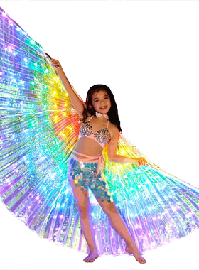 舞娘儿童彩虹五彩led披风肚皮舞