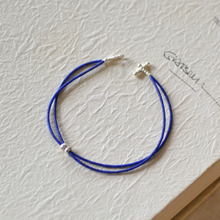 青黛  双层天然青金石原矿极细双色碎银珠纯银手链女精致古风