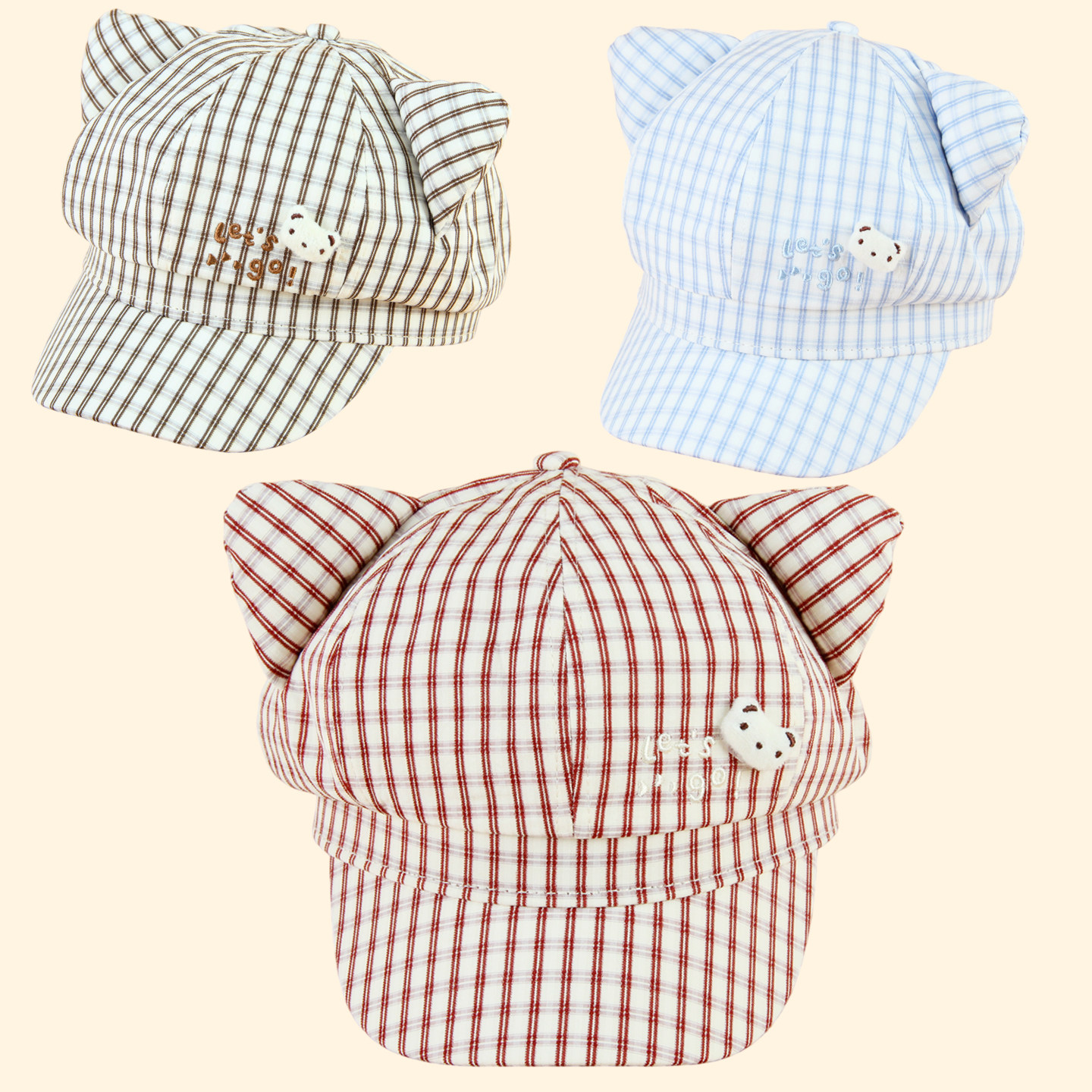 2026春夏猫耳朵格子防晒棒球帽女画家薄款显脸小贝雷遮阳防紫外线,服饰配件/皮带/帽子/围巾,帽子,淘宝优惠券,粉丝福利购,淘宝优惠卷