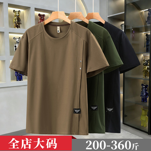 350斤潮流速干短袖T恤男士夏季圆领薄款宽松百搭休闲胖子半袖上衣
