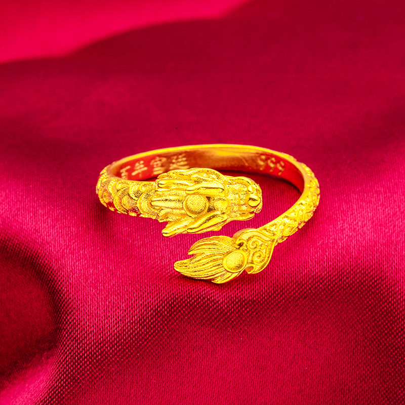 18K仿黄金流行神龙活口指环可调节男女同款真金色时尚百搭戒指