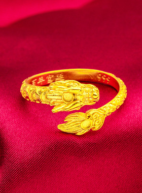18K仿黄金流行神龙活口指环可调节男女同款真金色时尚百搭戒指