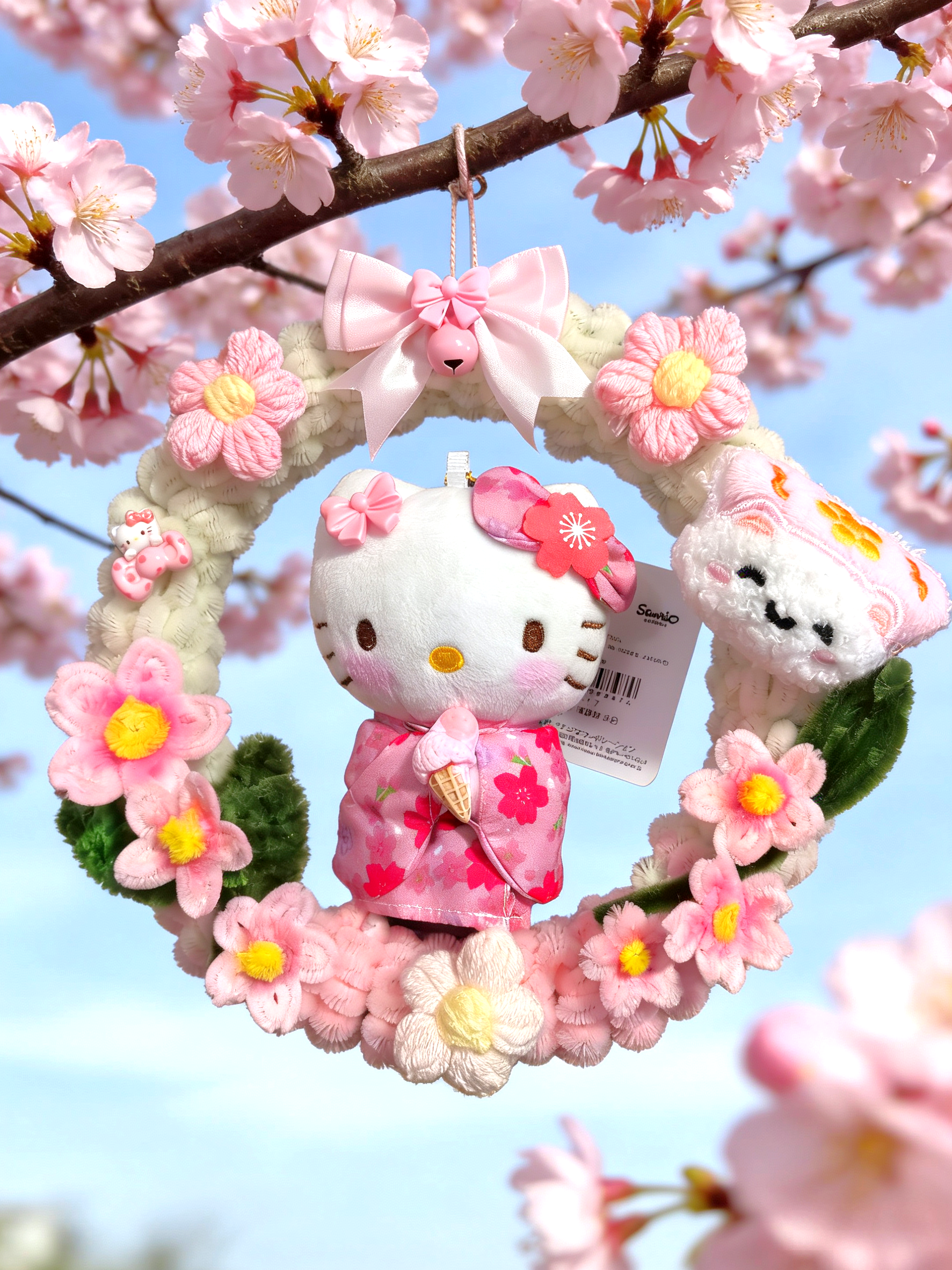 hellokitty挂件扭扭棒花环成品凯蒂猫毛挂件毛绒玩偶摆件节日礼物