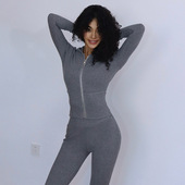 拉链开衫 卫显瘦上衣女 纯色连帽修身 长袖 短款 连帽长袖