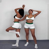 akiyo studio拼接欧美吊带运动上衣高腰提臀收腹健身短裤 骑行训