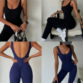 akiyo studio欧美美背蜜桃臀紧身女裸感连身瑜伽服运动连体健身服