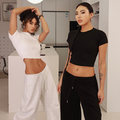 studio欧美美式 辣妹短袖 t恤修身 akiyo t恤正肩短款 上衣女