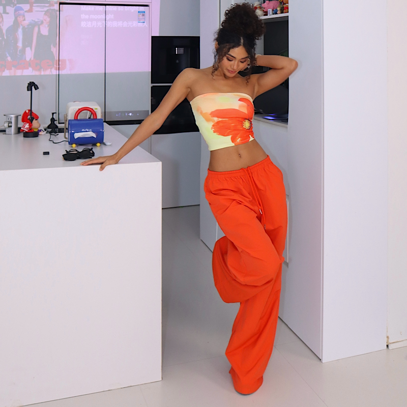 【落日余晖-彩色夏天橘色长裤】休闲新款松弛新款休闲宽松长裤