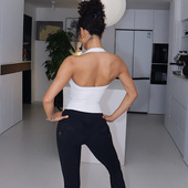 欧美瑜伽背心女运动健身上衣新款 含胸垫裹胸系脖高弹健身衣