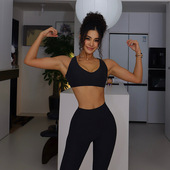 紧身工字美背户外跑步健身 欧美跨境磨毛瑜伽套装 秋冬运动套装