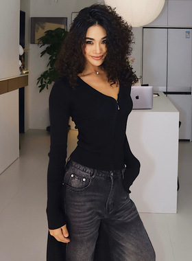 【V领拉链针织开衫】2025拉链保暖小众百搭修身显瘦长袖针织