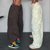 akiyo 休闲裤 studio欧美细格纹宽松工装 阔腿裤