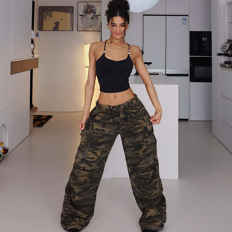 美式复古迷彩工装裤女夏季宽松直筒阔腿休闲长裤潮,女装/女士精品,休闲裤,淘宝优惠券,粉丝福利购,淘宝优惠卷