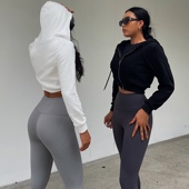 studio欧美连帽白色抽绳拉链长袖 美式 短款 akiyo 绒衫 卫衣外套