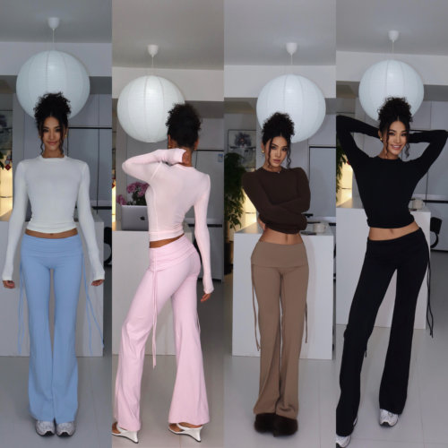 【美式辣妹性感低腰显瘦微喇裤】女修身显瘦百搭休闲长裤2026新款