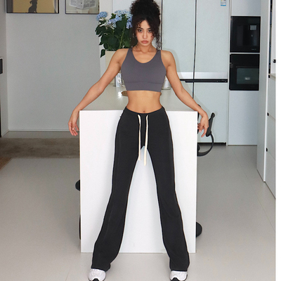 akiyo studio欧美运动休闲风抽绳高腰宽松垂感直筒裤瑜伽裤长裤