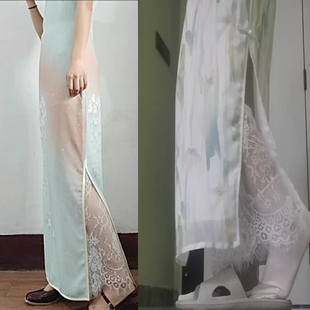 配旗袍汉服衬裤女防走光阔腿裤单层打底裤夏性感白黑肤时尚蕾丝裤