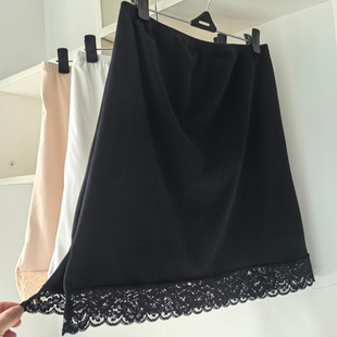 可外穿德绒内衬裙女单侧开叉半身裙秋冬蕾丝加绒屁帘大码打底冬裙