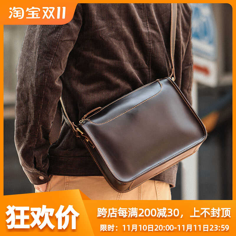 原创男士包包单肩包斜挎包手工真皮休闲挎包邮差包牛皮包男斜肩包