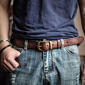 纯铜扣 腰带男真皮爸爸礼物 皮带休闲青年牛皮裤 复古男士 针扣式