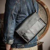 2023新款 真皮男士 包包单肩斜挎包手工牛皮背包简约小包疯马皮男包