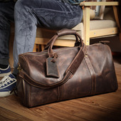 欧美牛皮男士 手提户外露营旅行包真皮大容量登机包出差短途行李袋