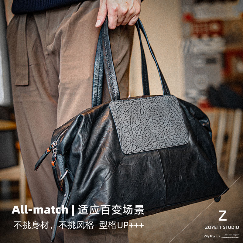 超轻软！真皮手提包单肩斜挎旅行包潮运动健身背包男女通勤公文包