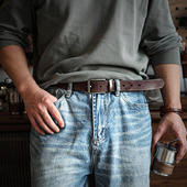 牛仔裤 佐也高级感头层牛皮手工真皮带休闲工装 裤 不锈钢针扣腰带