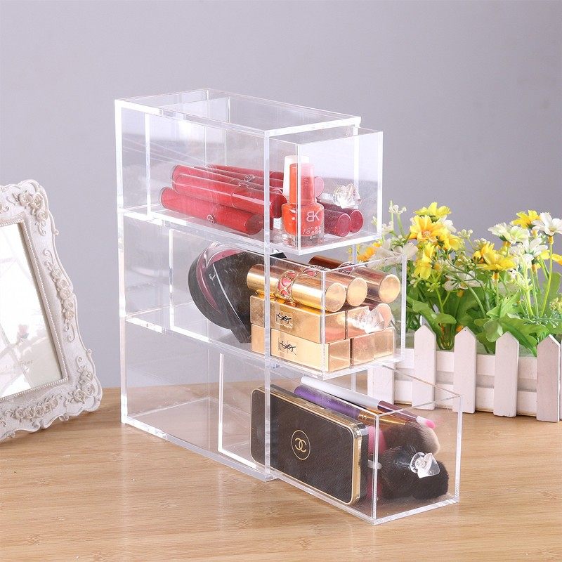 热卖亚克力透明眼影腮红粉饼彩妆化妆品抽屉杂物桌面收纳储物盒